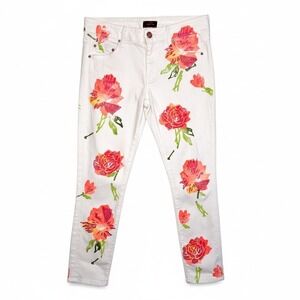 MOTHER The Looker‎ Cropped Skinny Jeans White Wallflowers Floral Size 27